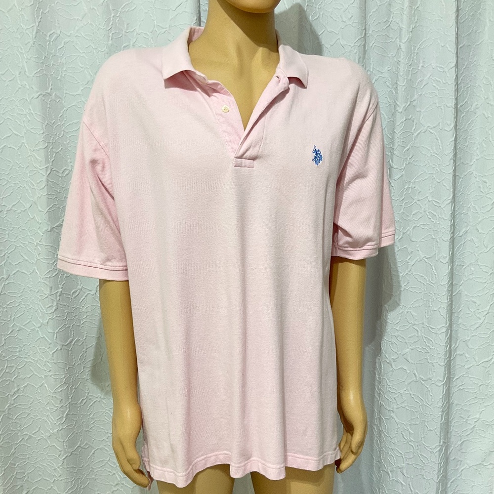 US Polo ASSN men collar shirt Size 2XL Pink 100% Cotton Short Sleeves Bx775
